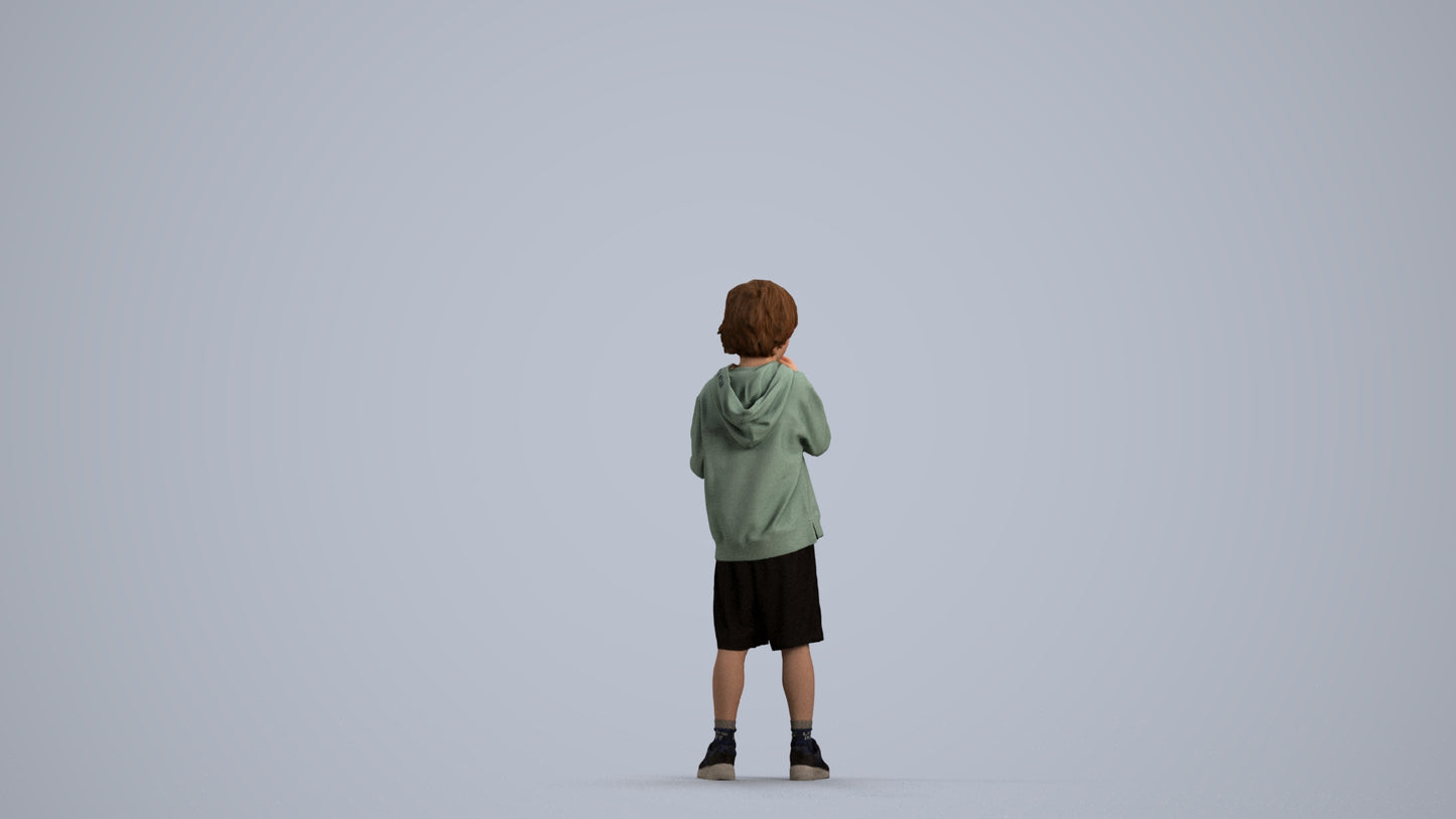 3D scanned boy kids casual, photorealistic archviz people for Enscape and SketchUp, front view render