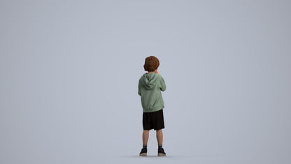 3D scanned boy kids casual, photorealistic archviz people for Enscape and SketchUp, front view render