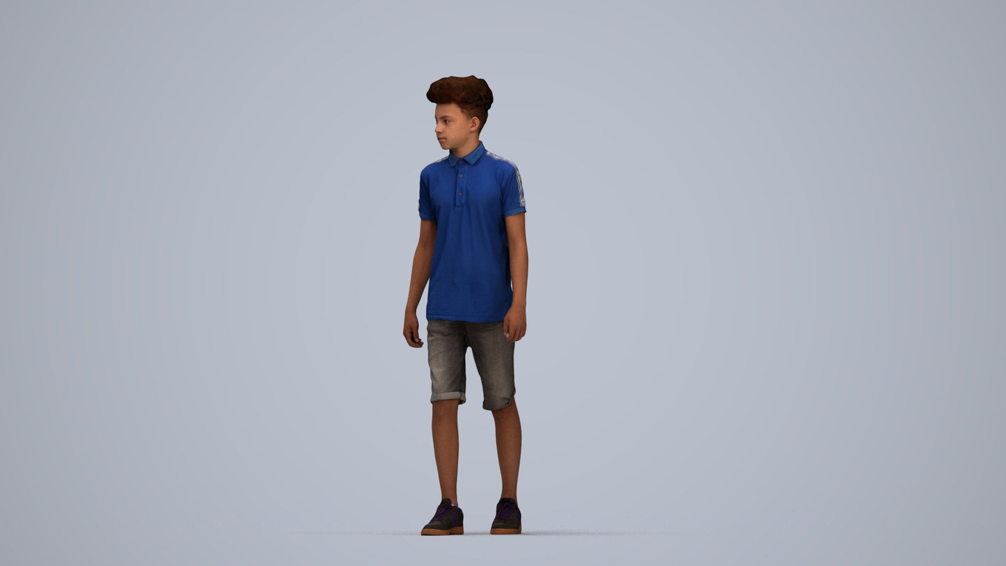 realistic 3D people boy casual kids, render-ready for V-Ray and Corona, FBX OBJ, top-down view render