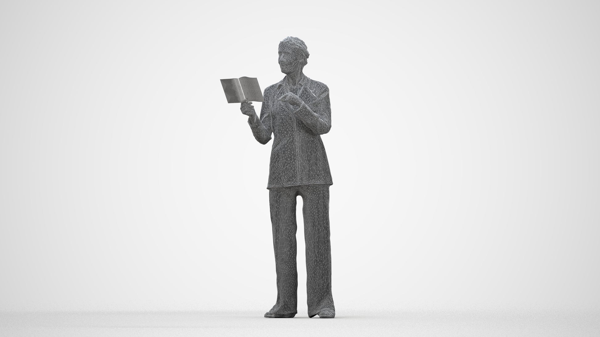 3D scanned senior woman business, photorealistic archviz people for Enscape and SketchUp, wireframe back view