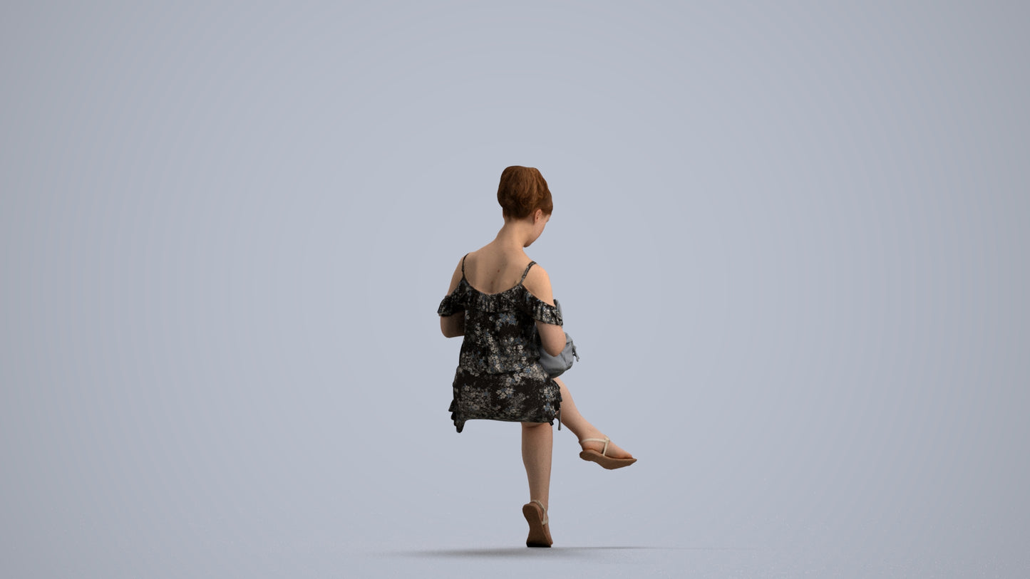 realistic 3D girl casual kids, scanned archviz people for Blender and 3ds Max, front view render