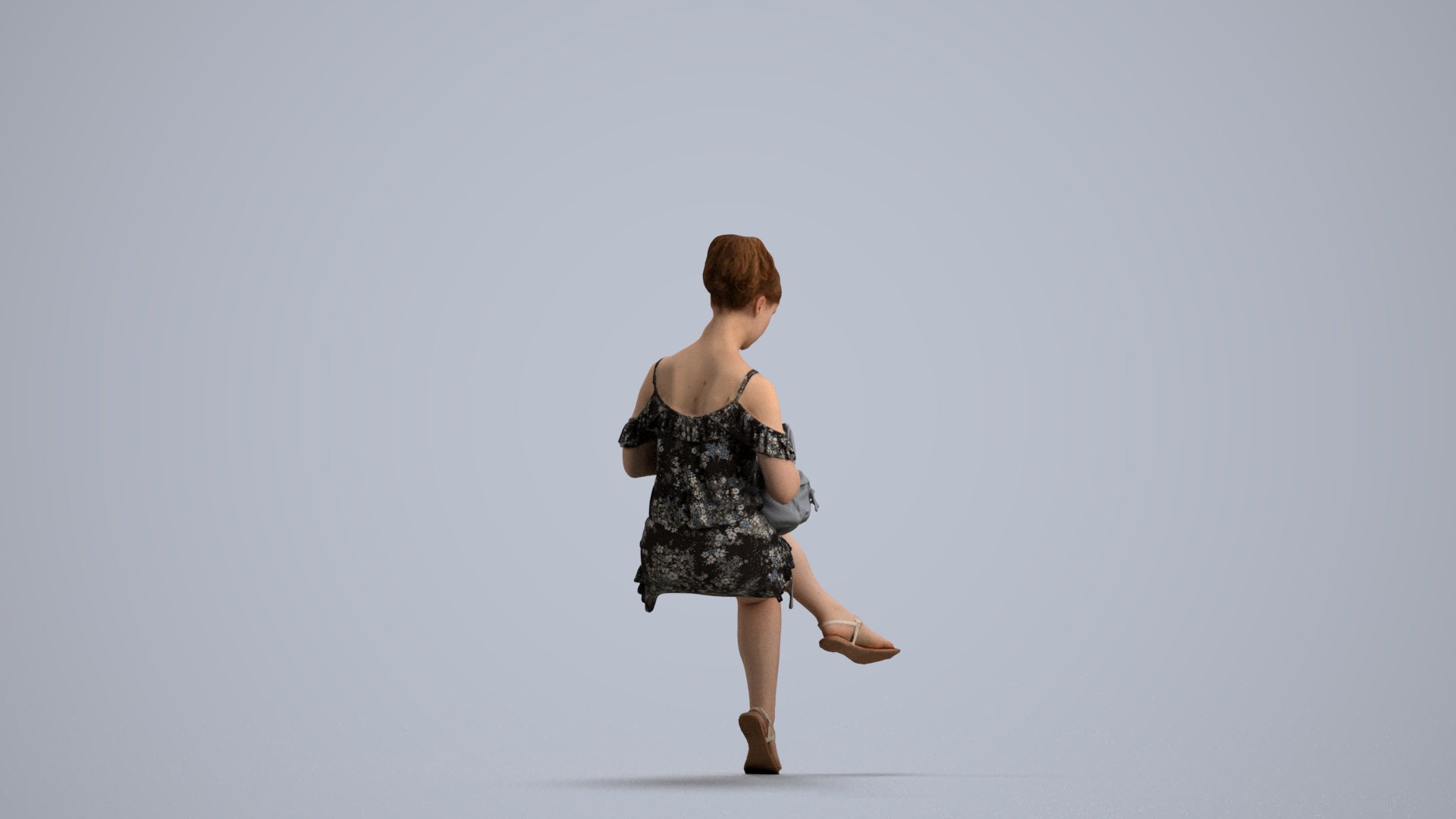 realistic 3D girl casual kids, scanned archviz people for Blender and 3ds Max, front view render
