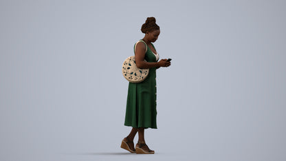realistic 3D woman casual standing, scanned archviz people for Blender and 3ds Max, side view render