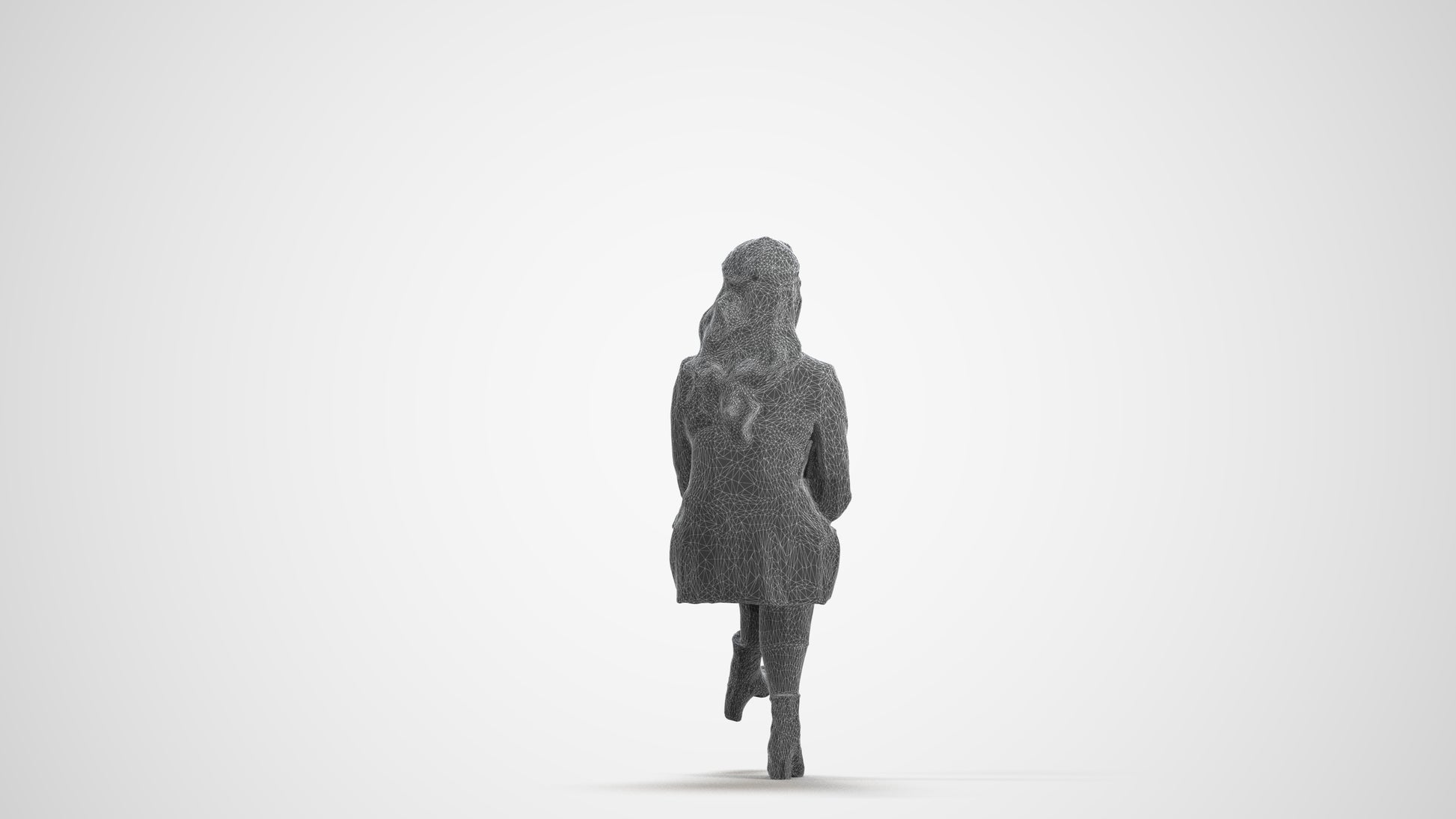 3D scanned woman business, photorealistic archviz people for Enscape and SketchUp, wireframe front view