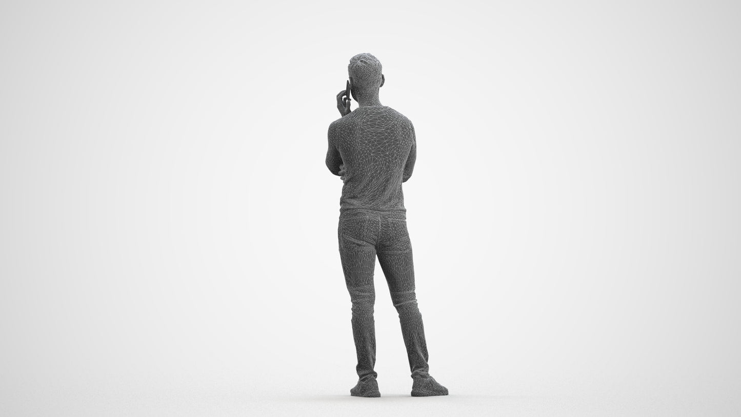 3D human model man casual standing, photogrammetry scanned person for archviz, wireframe front view