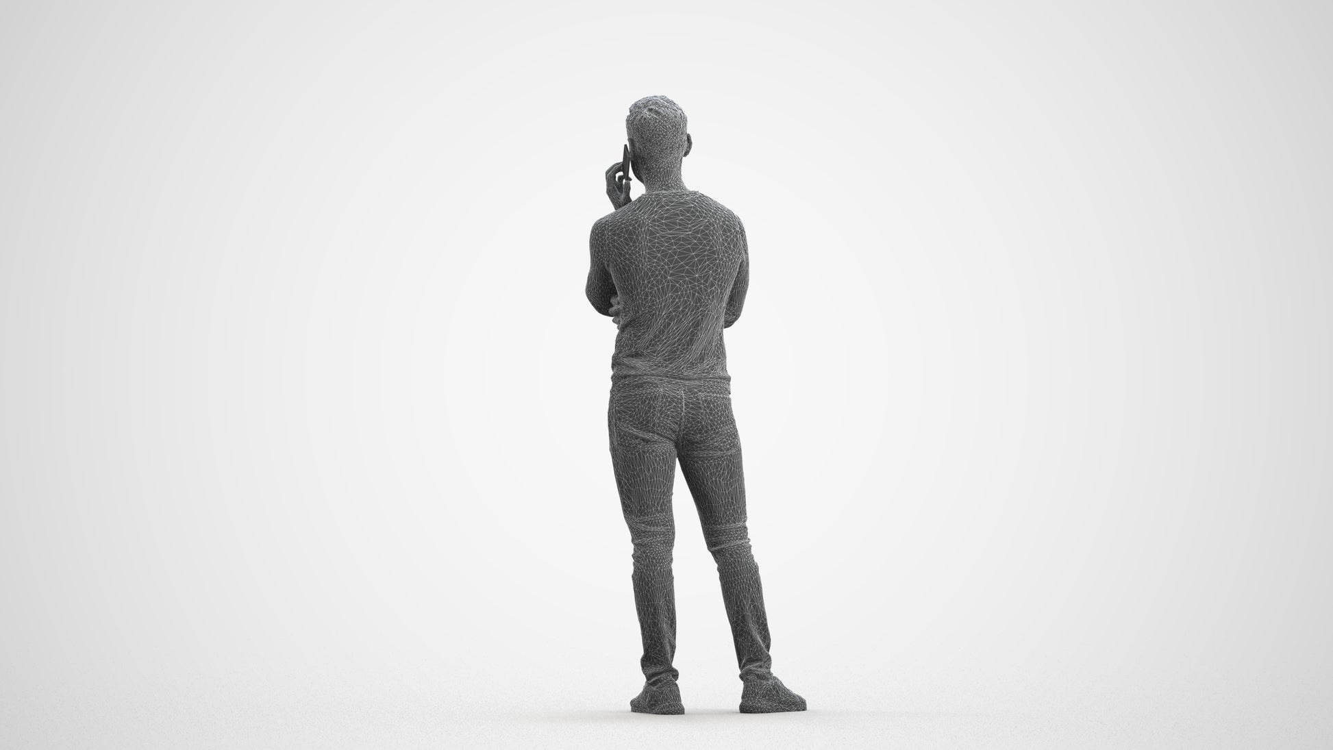 3D human model man casual standing, photogrammetry scanned person for archviz, wireframe front view