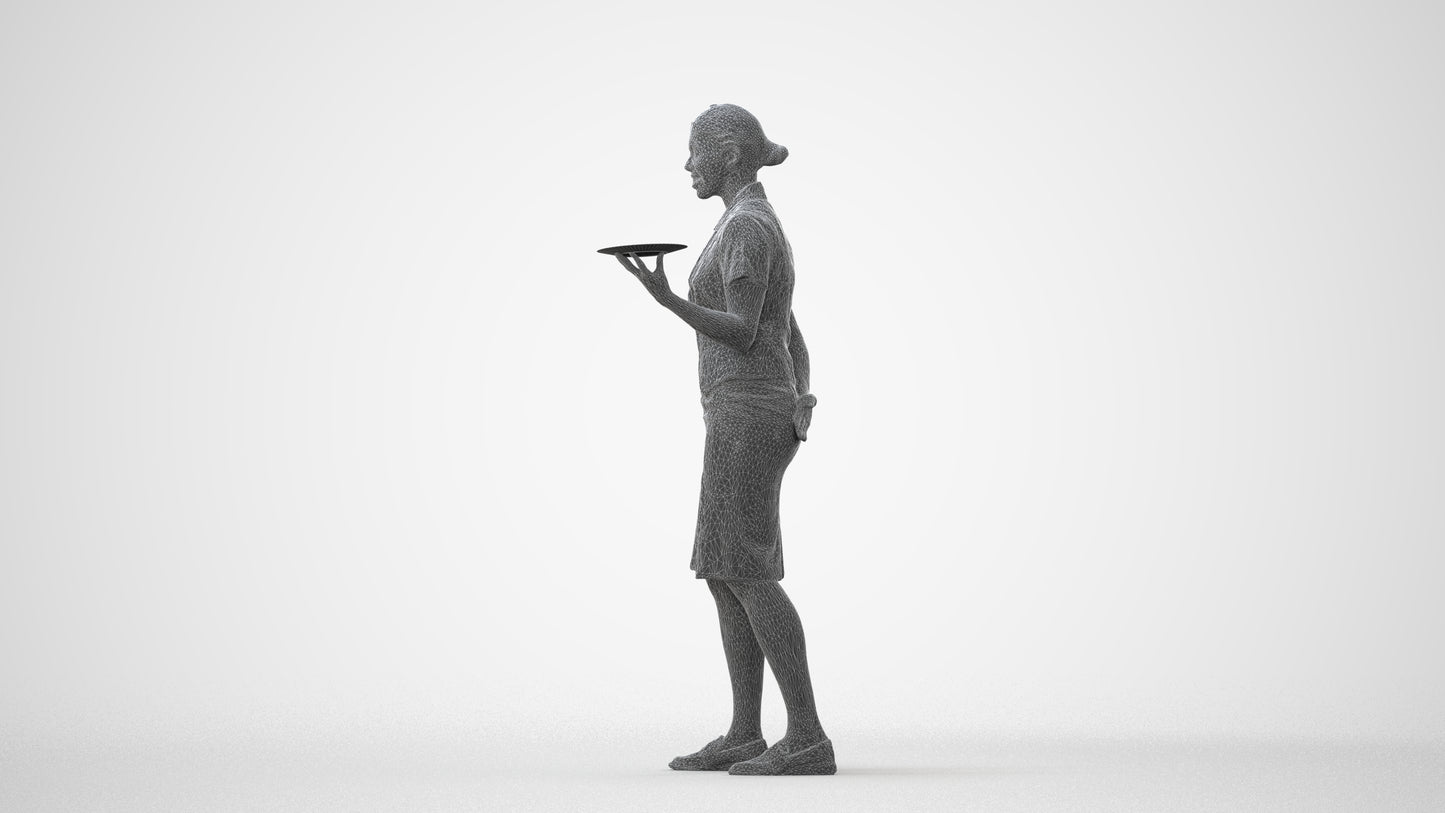 photogrammetry 3D woman hospitality, realistic human model archviz FBX, square thumbnail