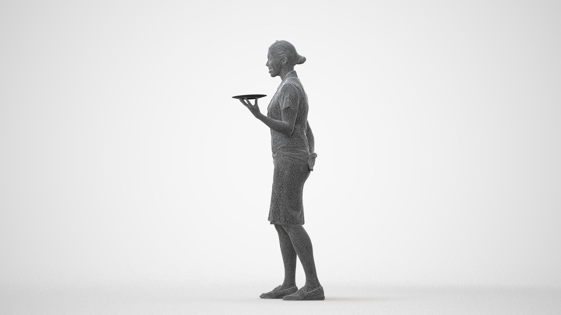 photogrammetry 3D woman hospitality, realistic human model archviz FBX, square thumbnail