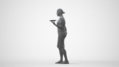 photogrammetry 3D woman hospitality, realistic human model archviz FBX, square thumbnail