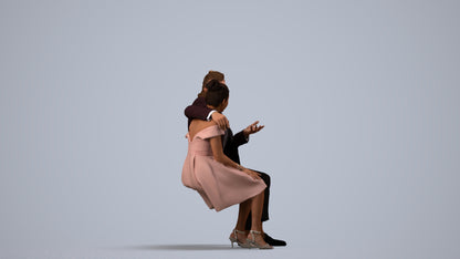 3D human model woman formal sitting, photogrammetry scanned person for archviz, side view render