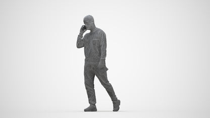 3D scanned man walking casual, photorealistic archviz people for Enscape and SketchUp, wireframe back view