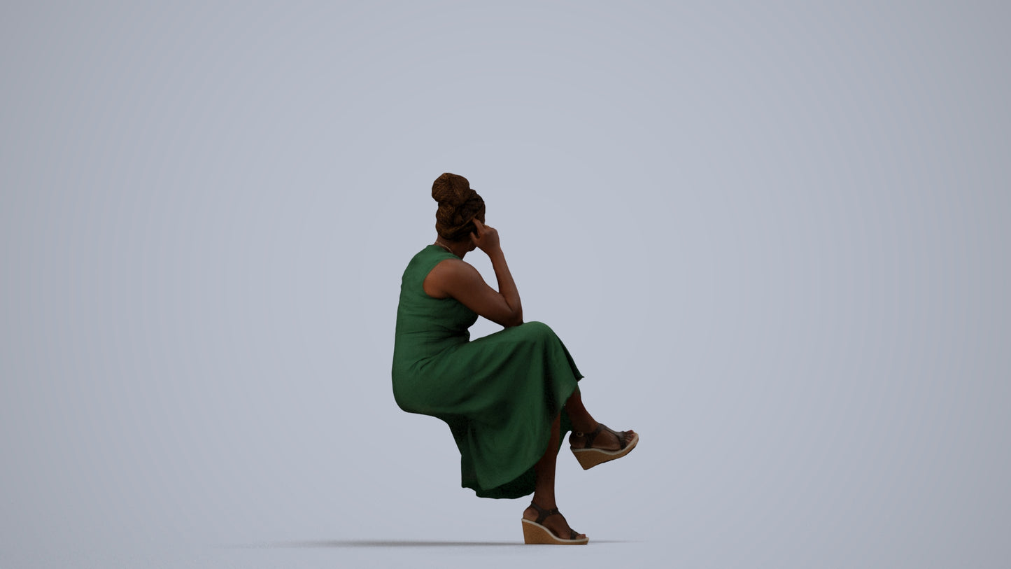 3D people model woman casual sitting, scanned human for 3ds Max rendering, side view render