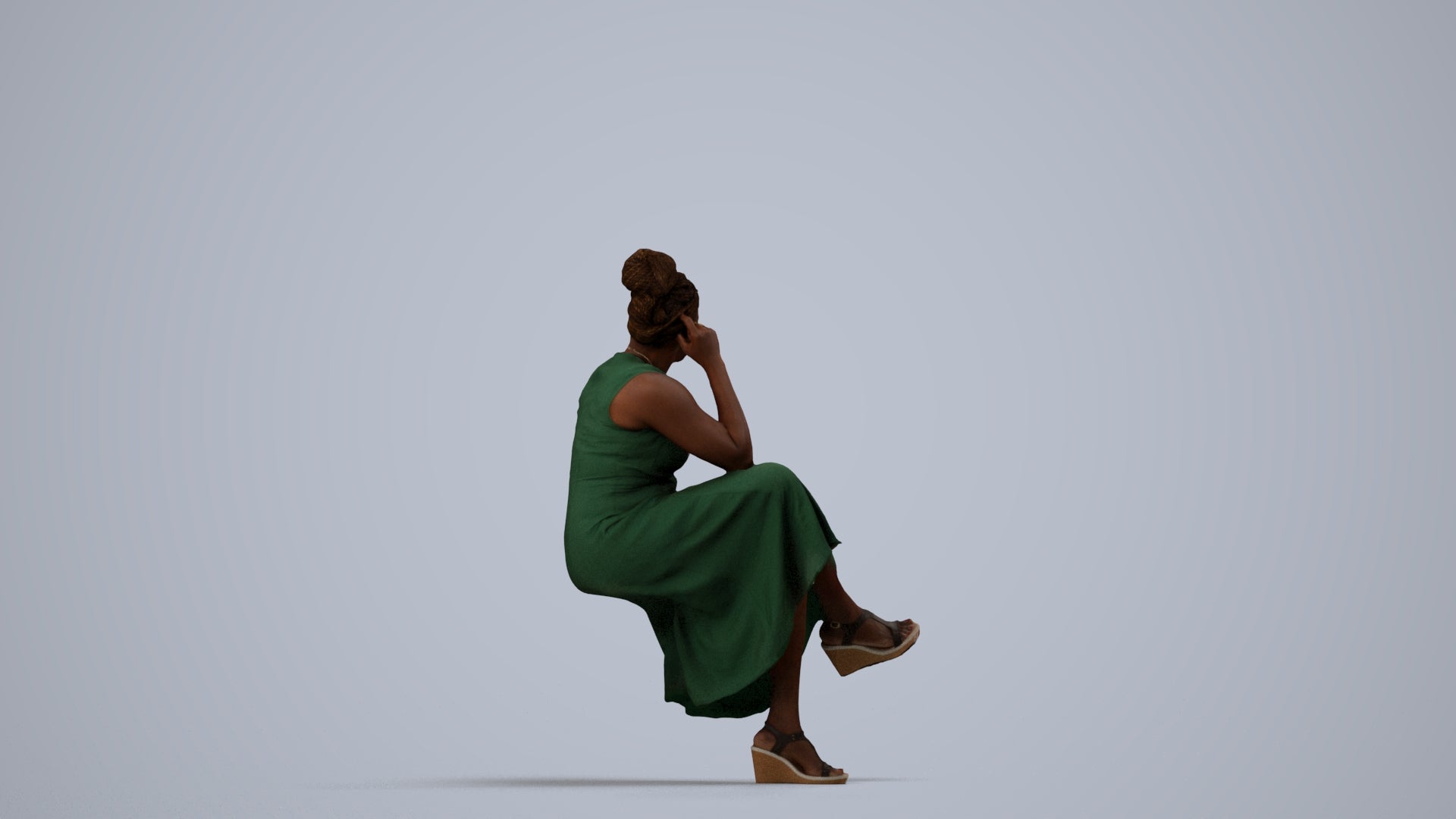 3D people model woman casual sitting, scanned human for 3ds Max rendering, side view render