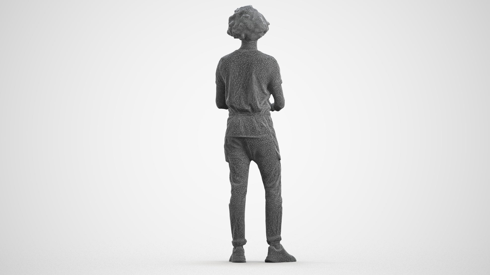 scanned 3D man hospitality, photogrammetry people for Enscape and V-Ray, wireframe front view