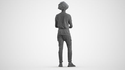 scanned 3D man hospitality, photogrammetry people for Enscape and V-Ray, wireframe front view