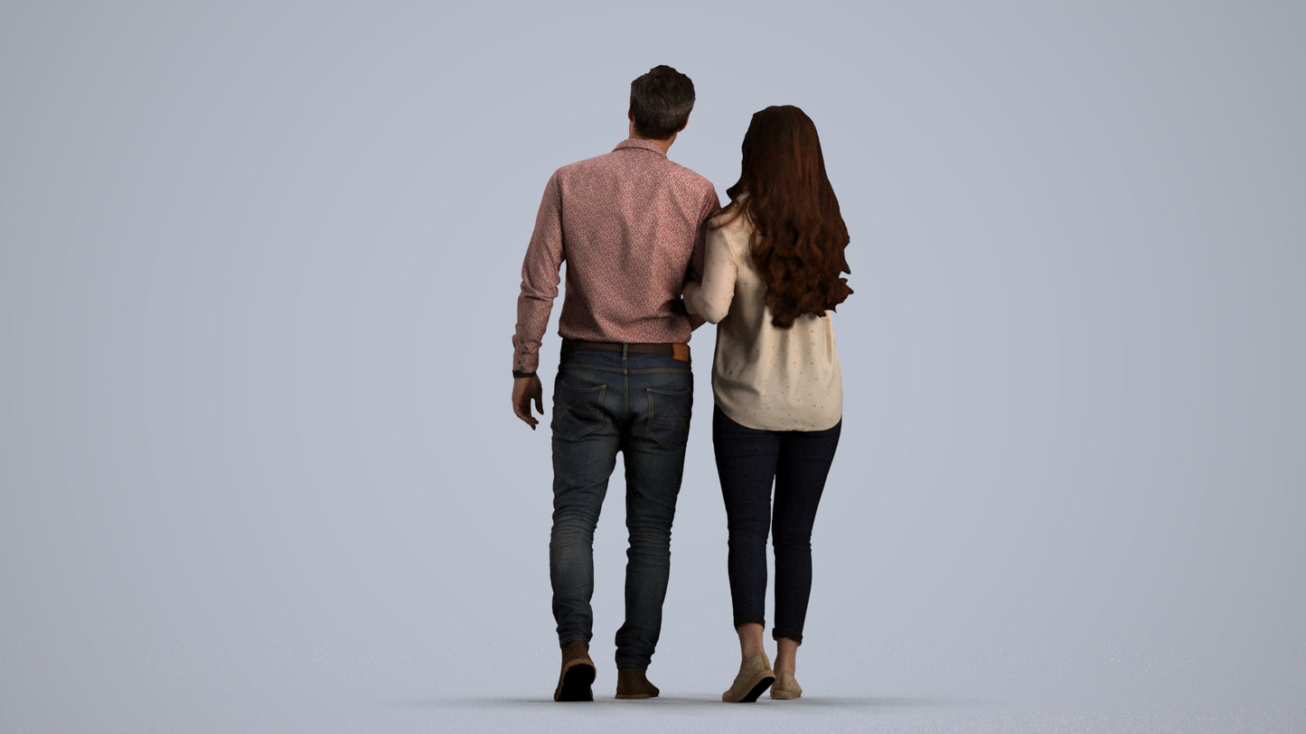 realistic 3D woman casual couple, scanned archviz people for Blender and 3ds Max, front view render