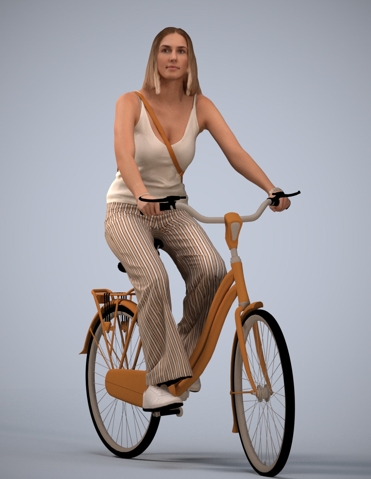 realistic 3D people woman casual cycling, render-ready for V-Ray and Corona, FBX OBJ