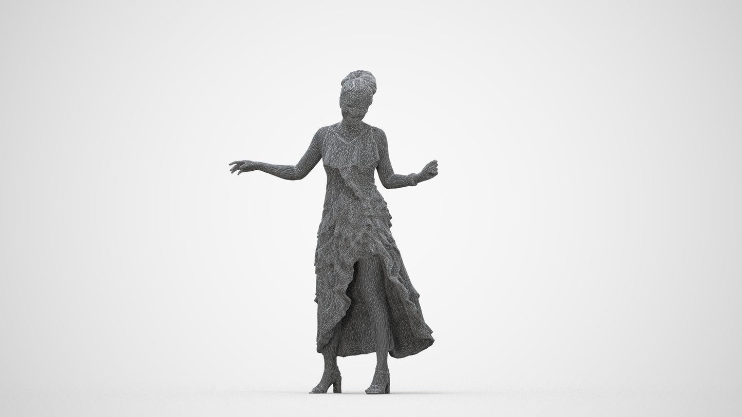 3D human model woman formal, photogrammetry scanned person for archviz, wireframe back view