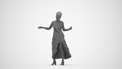 3D human model woman formal, photogrammetry scanned person for archviz, wireframe back view
