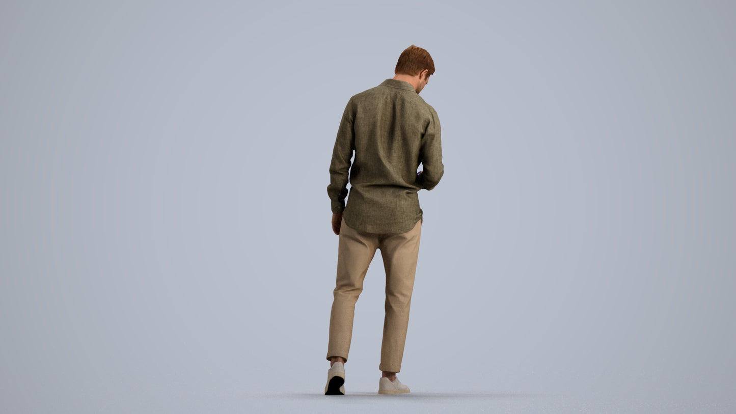 realistic 3D human man casual walking, archviz people FBX OBJ for Blender, front view render