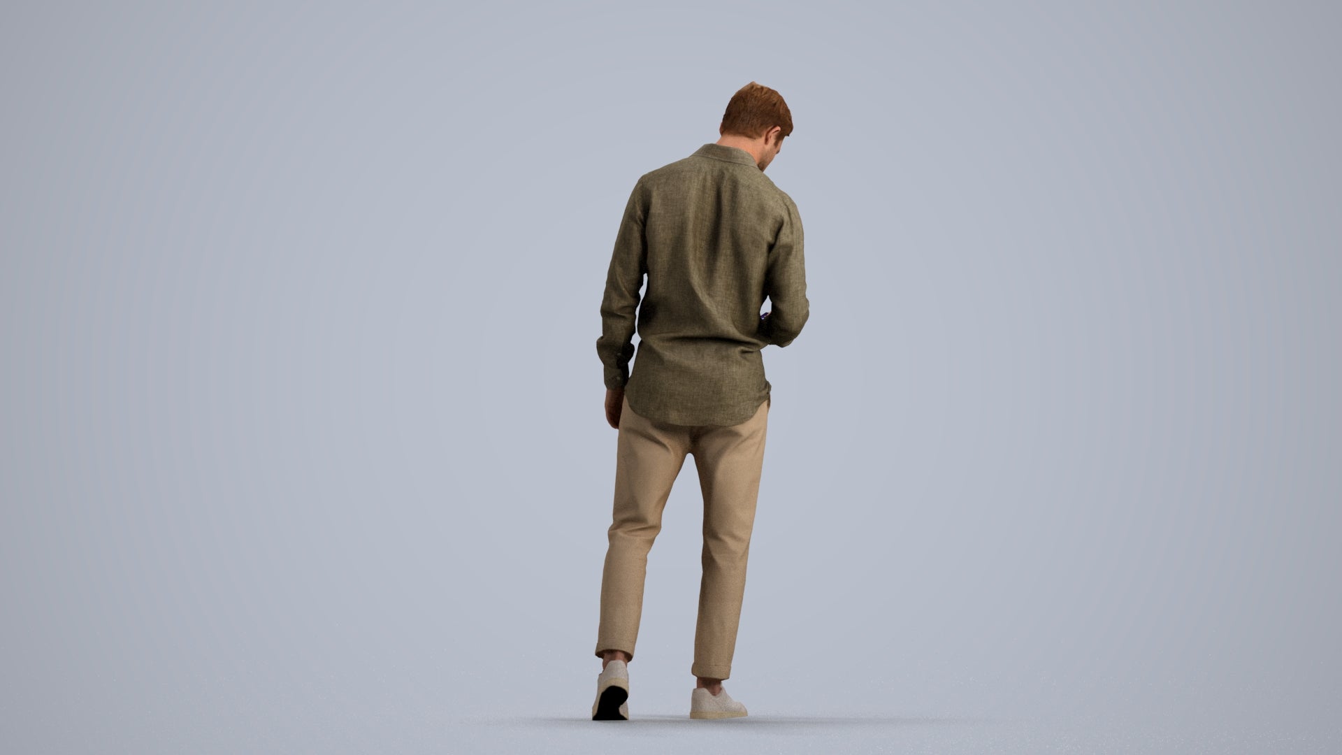realistic 3D human man casual walking, archviz people FBX OBJ for Blender, front view render