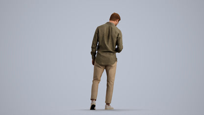realistic 3D human man casual walking, archviz people FBX OBJ for Blender, front view render