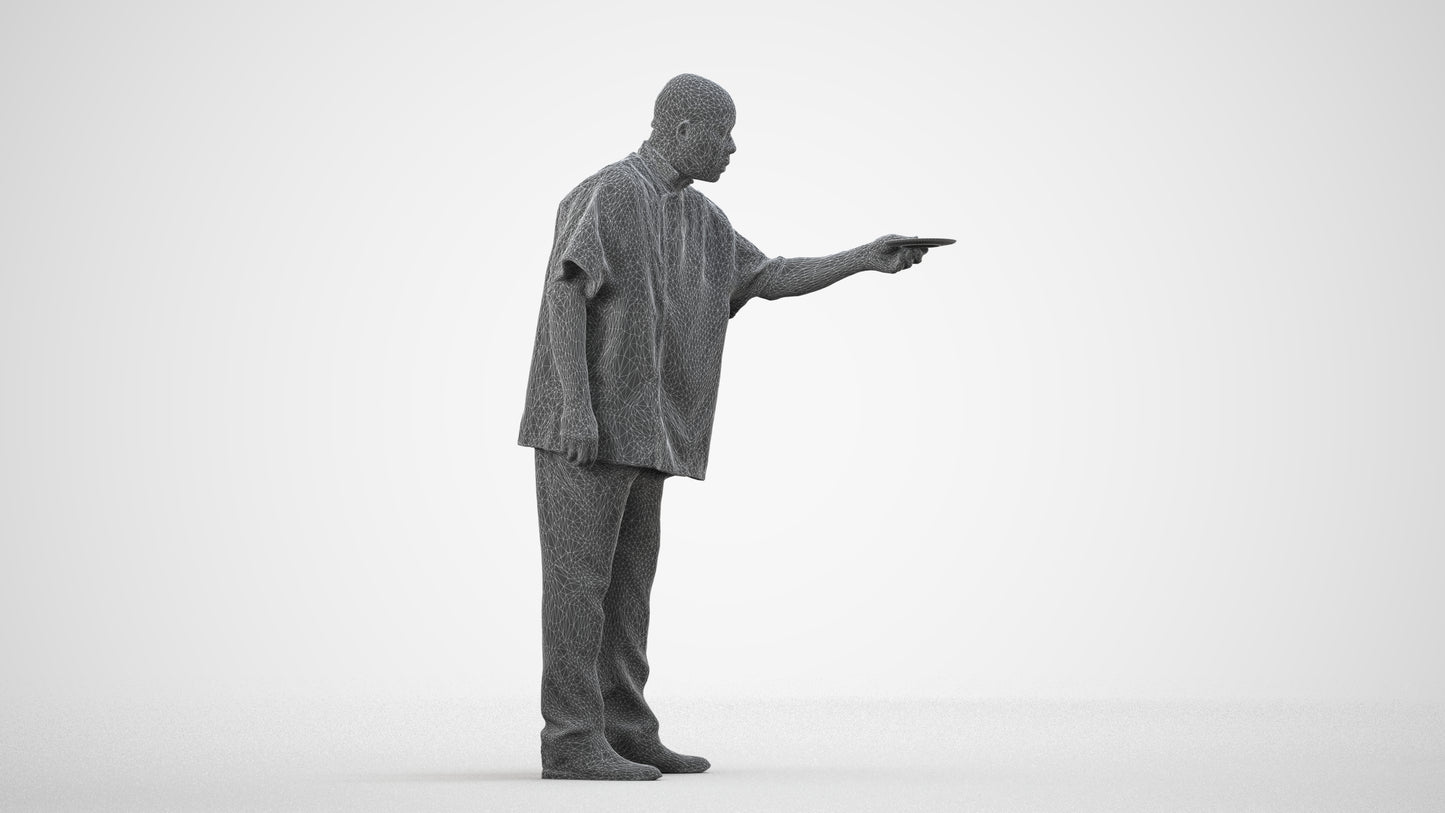 scanned 3D man hospitality, photogrammetry people for Enscape and V-Ray, wireframe side view