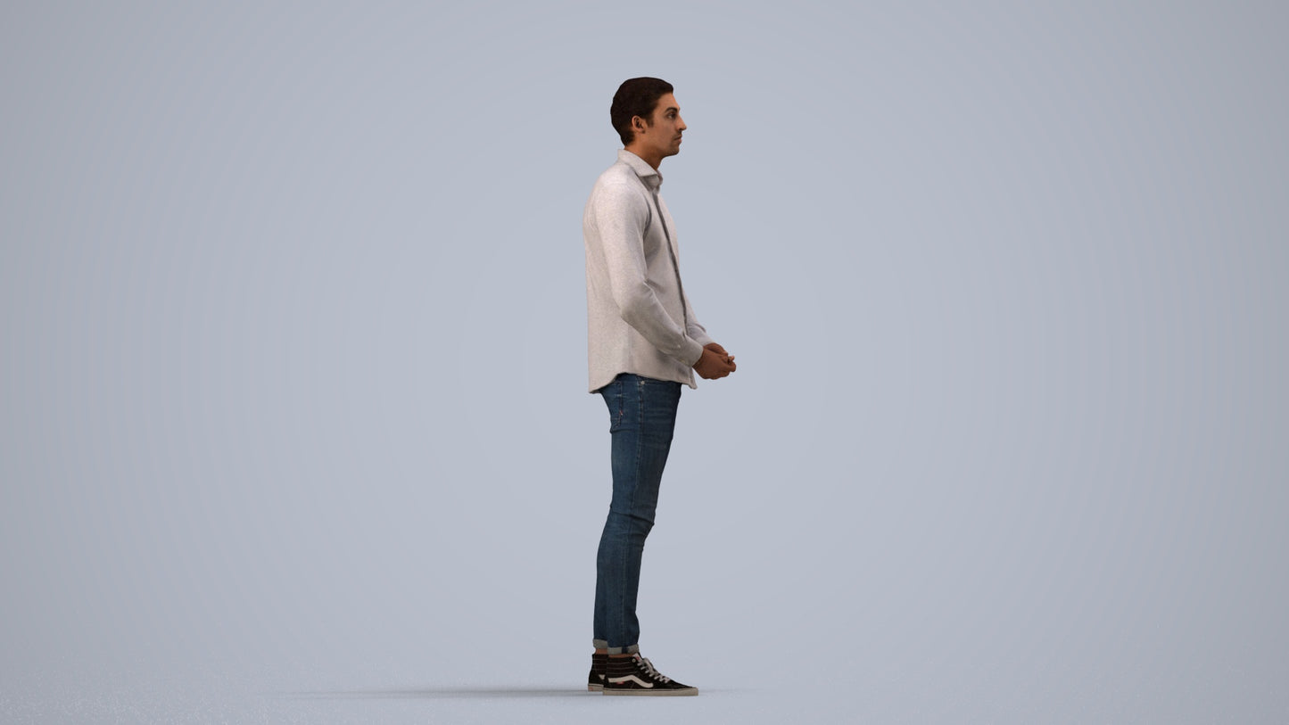 realistic 3D people man casual standing, render-ready for V-Ray and Corona, FBX OBJ, side view render