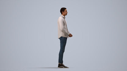 realistic 3D people man casual standing, render-ready for V-Ray and Corona, FBX OBJ, side view render