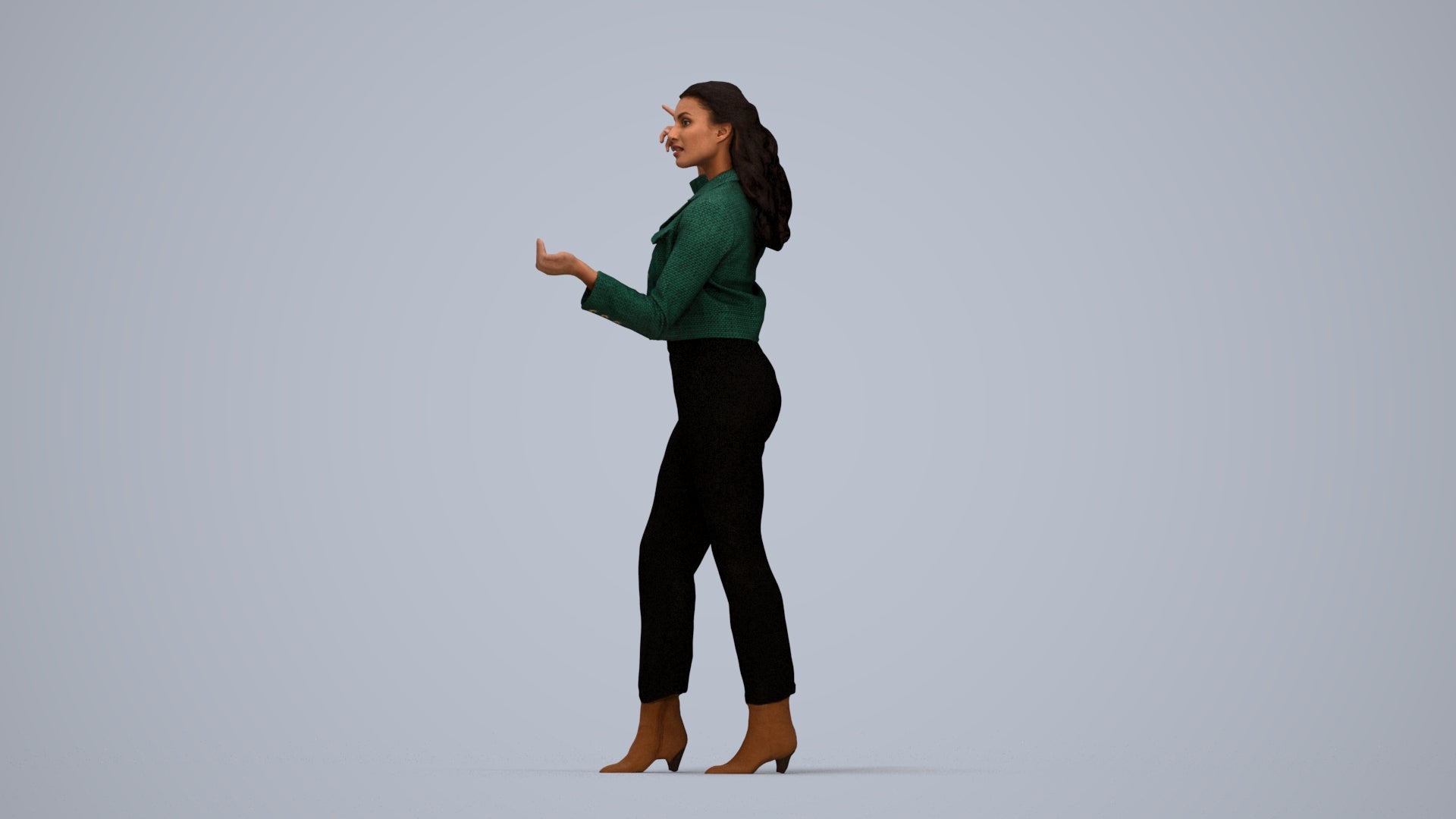 photogrammetry 3D woman business standing, realistic human model archviz FBX, top-down view render