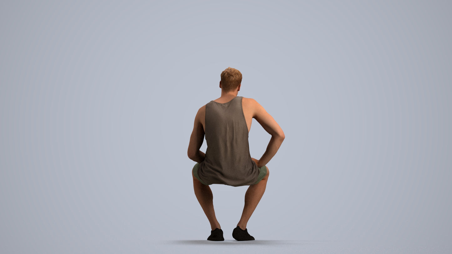 photogrammetry 3D man casual sitting, realistic human model archviz FBX, front view render