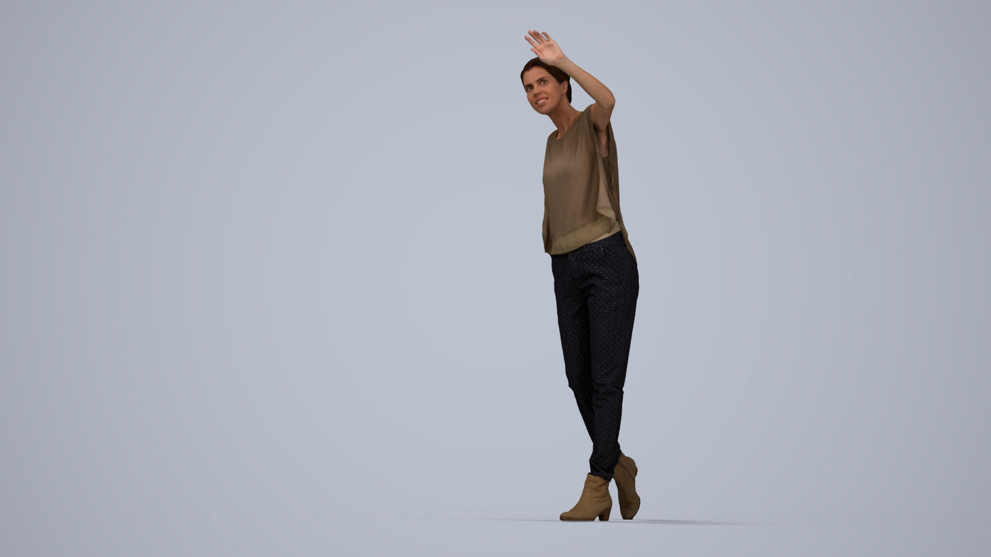 3D scanned woman standing casual, photorealistic archviz people for Enscape and SketchUp, top-down view render