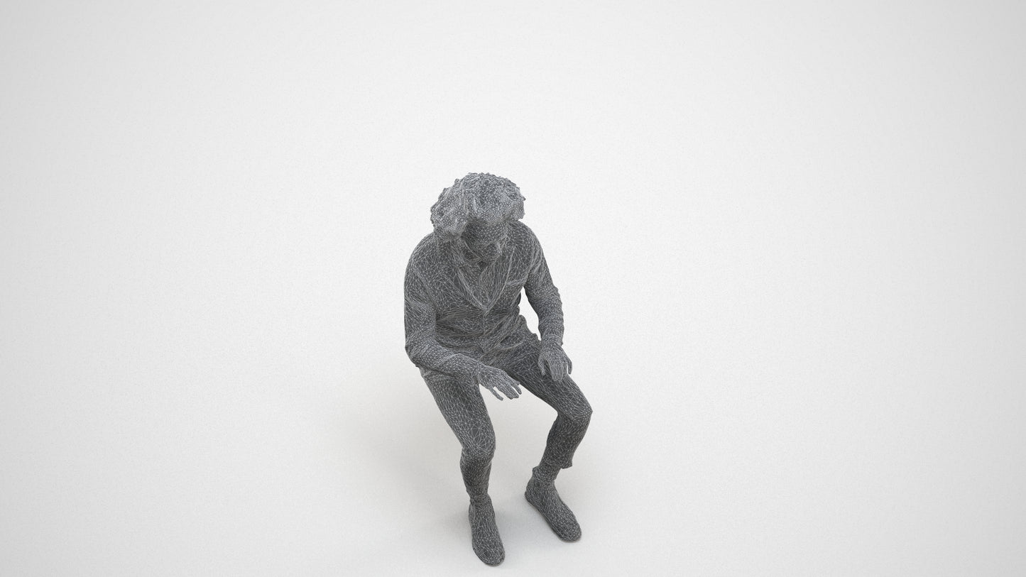 realistic 3D man business, scanned archviz people for Blender and 3ds Max, wireframe three-quarter view