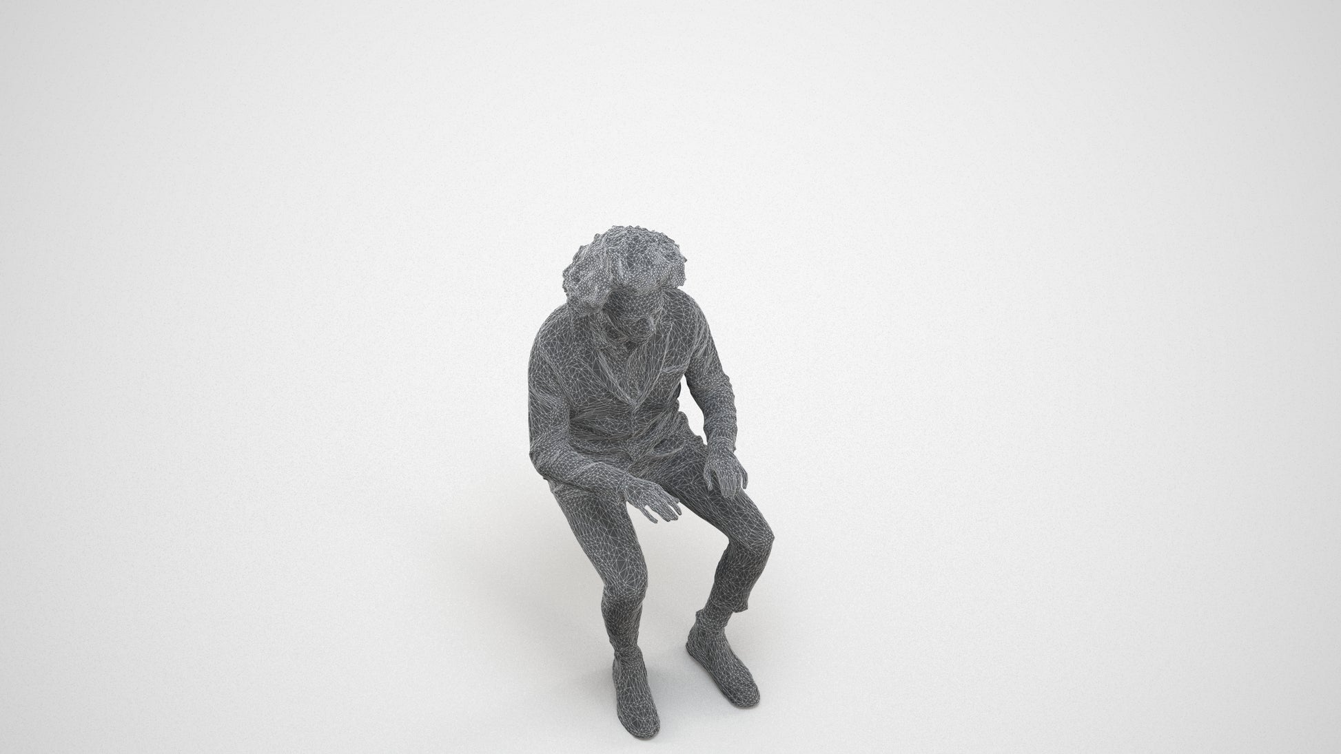 realistic 3D man business, scanned archviz people for Blender and 3ds Max, wireframe three-quarter view