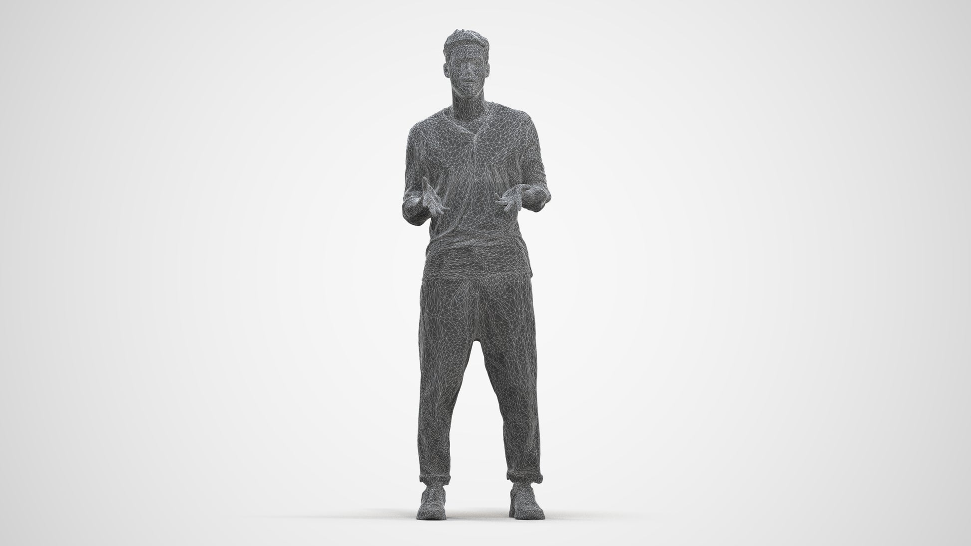 3D human model man casual standing, photogrammetry scanned person for archviz, three-quarter front view render