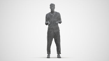 3D human model man casual standing, photogrammetry scanned person for archviz, three-quarter front view render