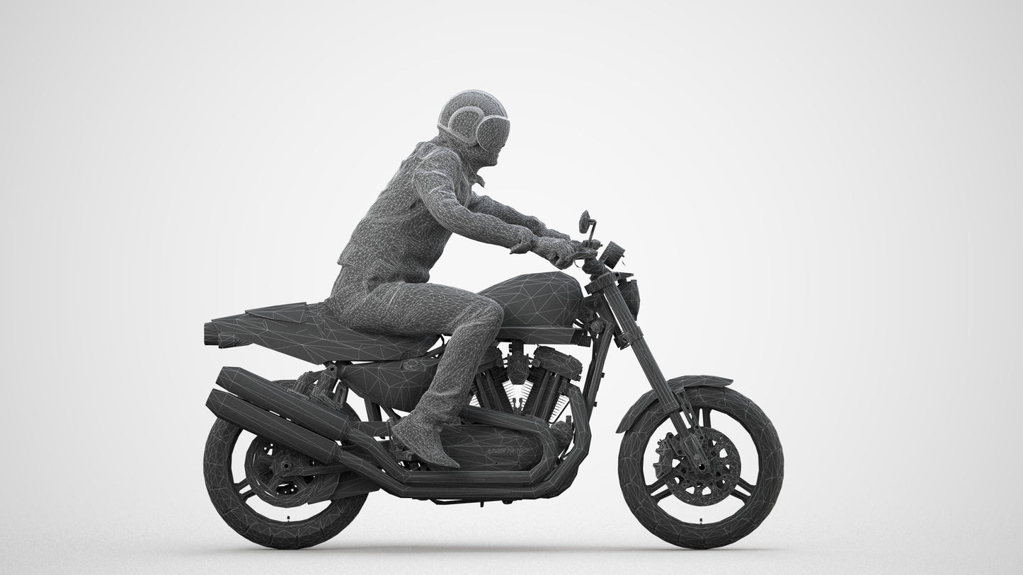 3D people model man casual cycling, scanned human for 3ds Max rendering, wireframe side view