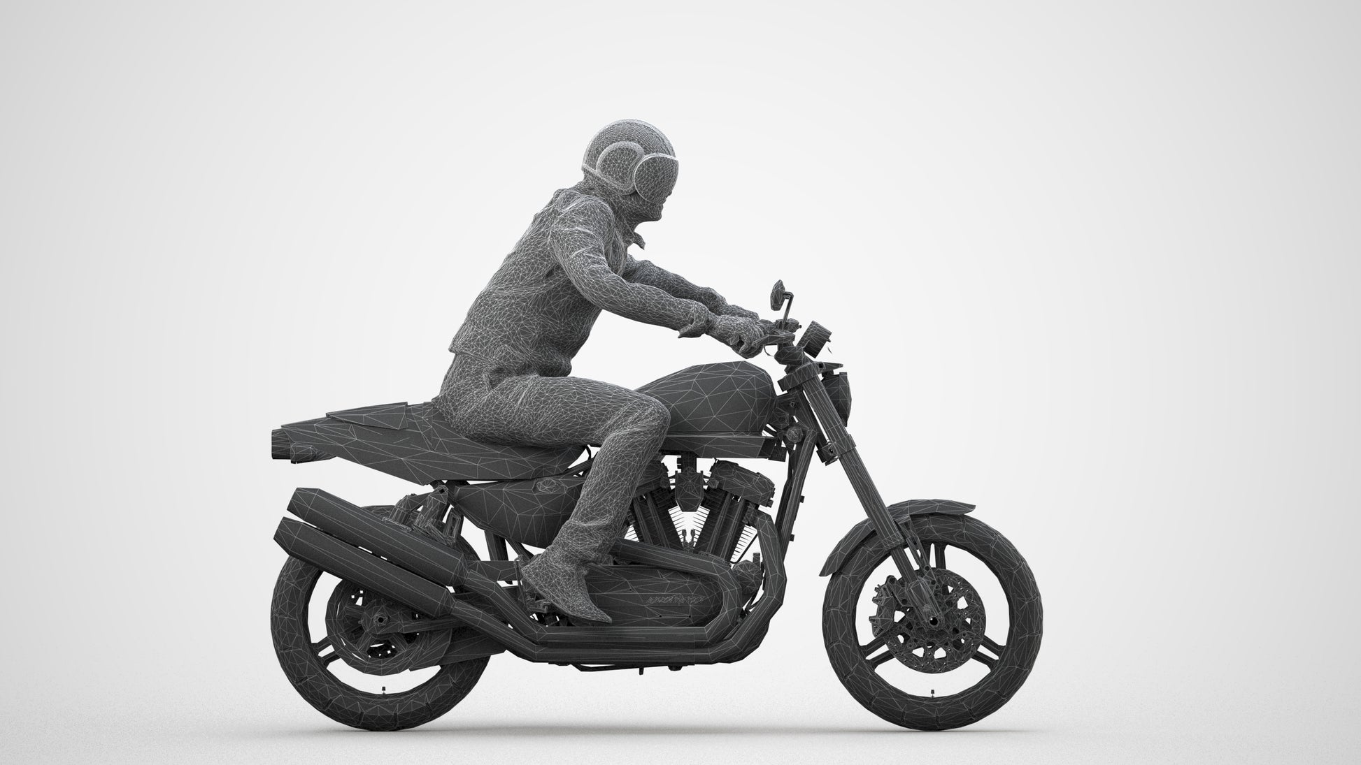 3D people model man casual cycling, scanned human for 3ds Max rendering, wireframe side view