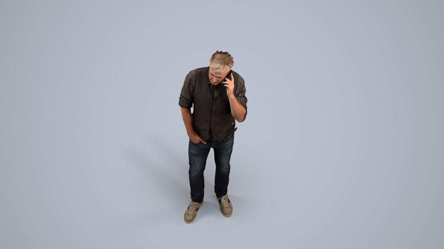 3D human model man casual standing, photogrammetry scanned person for archviz, back view render