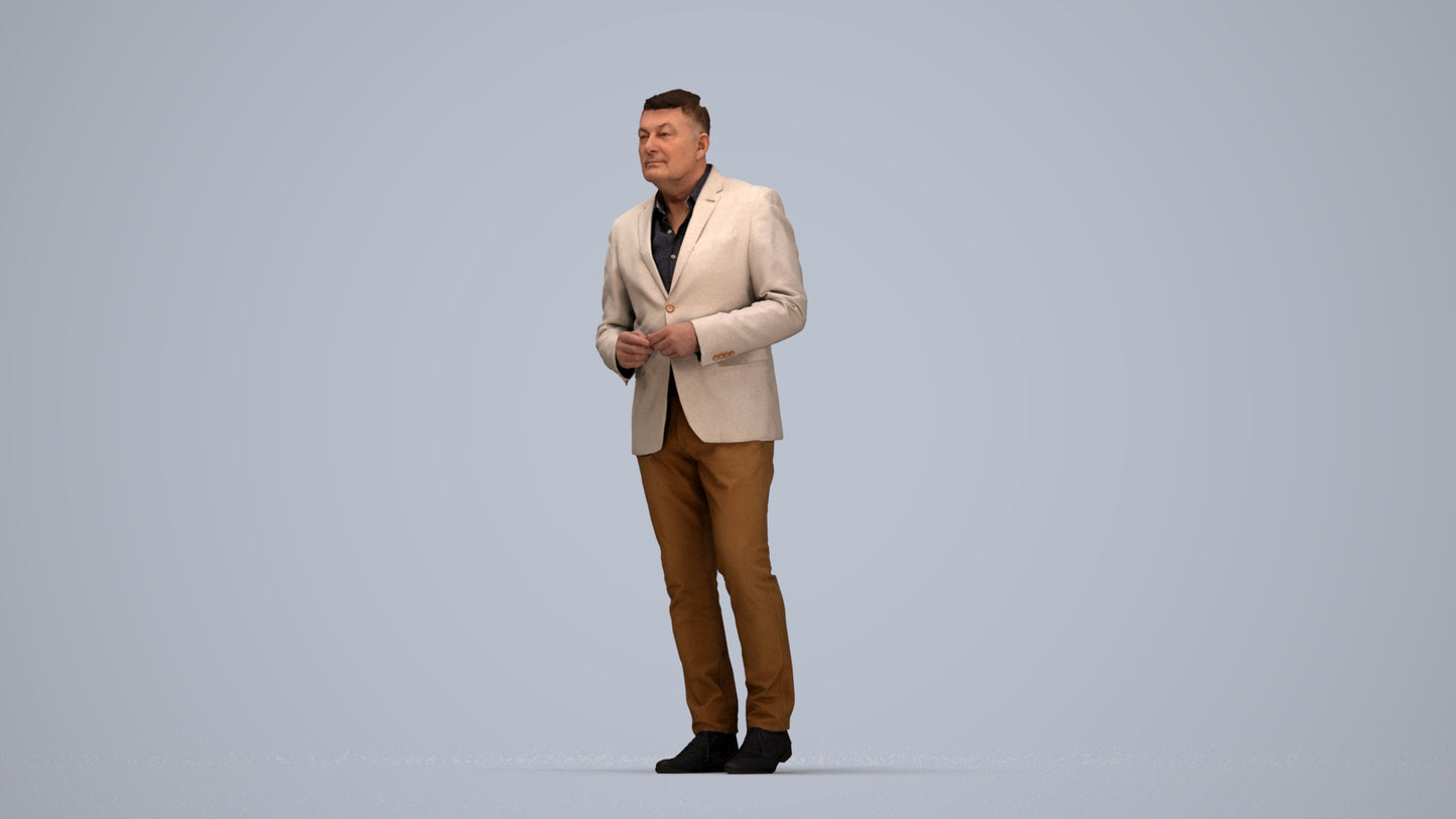 realistic 3D human man business standing, archviz people FBX OBJ for Blender, top-down view render