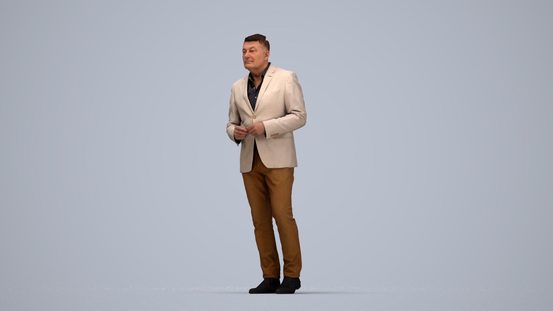 realistic 3D human man business standing, archviz people FBX OBJ for Blender, top-down view render
