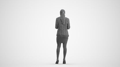 scanned 3D woman business, photogrammetry people for Enscape and V-Ray, wireframe front view