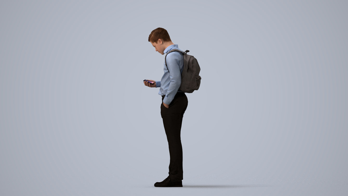3D people model boy kids, scanned human for 3ds Max rendering, three-quarter view render