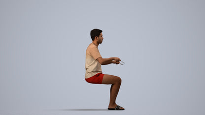 3D human model man casual sitting, photogrammetry scanned person for archviz, side view render