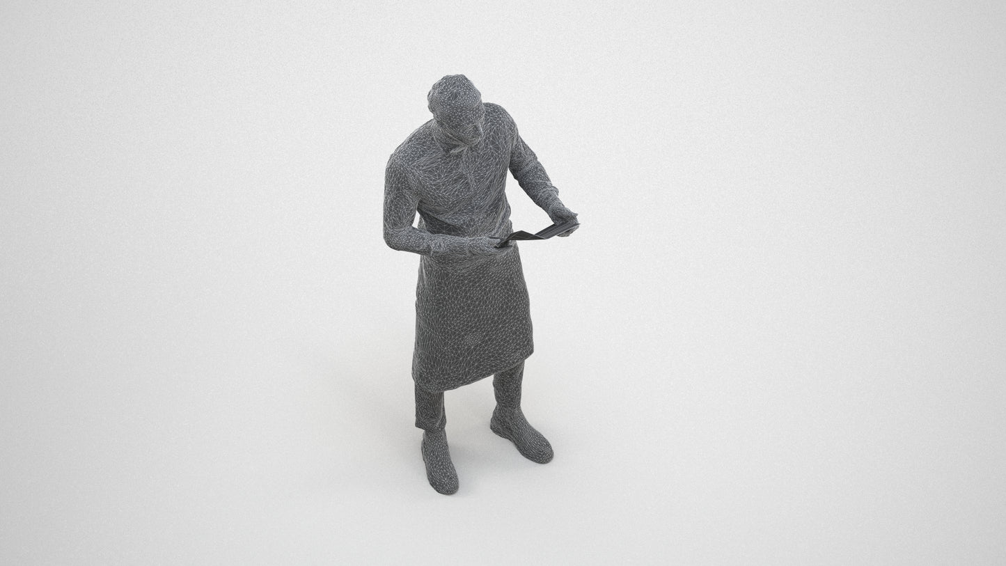 realistic 3D human man hospitality, archviz people FBX OBJ for Blender, wireframe three-quarter view