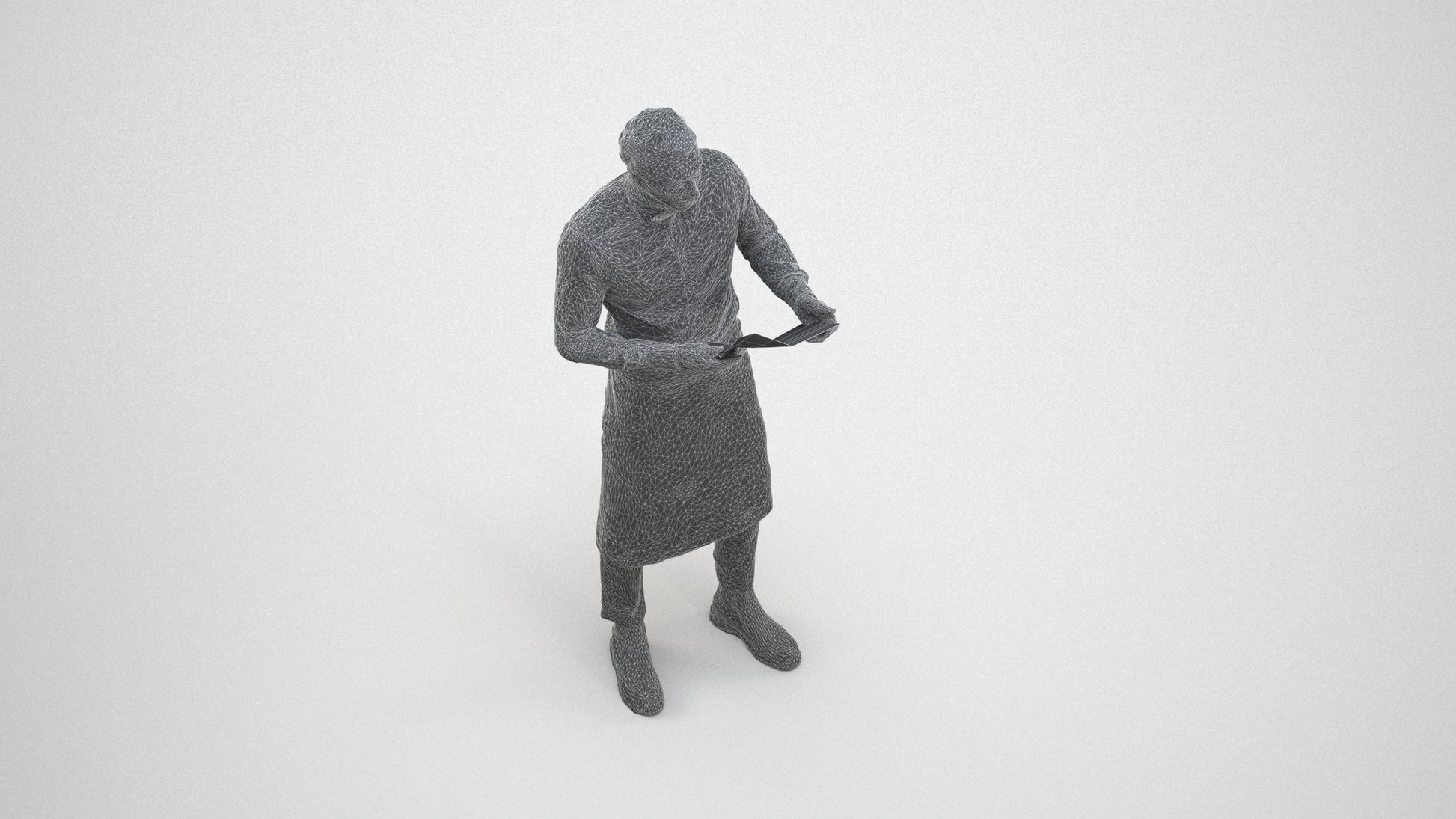 realistic 3D human man hospitality, archviz people FBX OBJ for Blender, wireframe three-quarter view