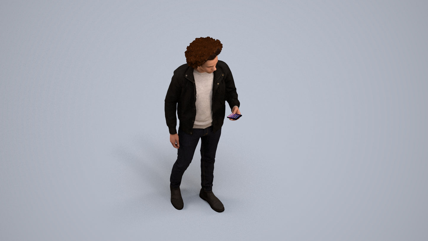 photogrammetry 3D man casual standing, realistic human model archviz FBX, back view render