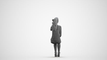 realistic 3D people girl casual sitting, render-ready for V-Ray and Corona, FBX OBJ, wireframe front view