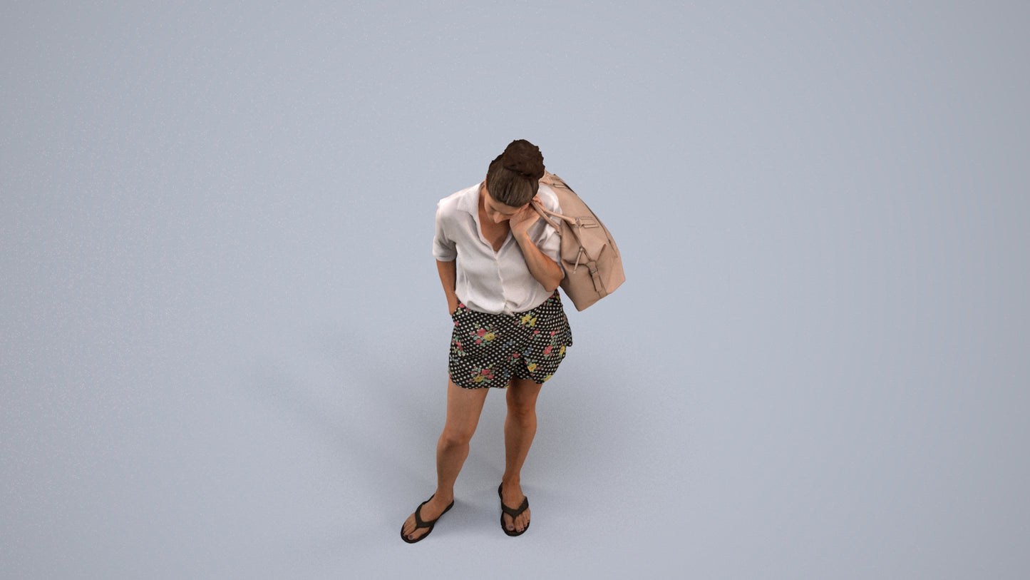 3D people model woman casual standing, scanned human for 3ds Max rendering, back view render