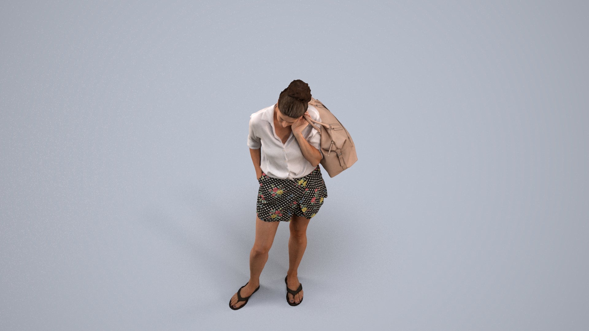 3D people model woman casual standing, scanned human for 3ds Max rendering, back view render